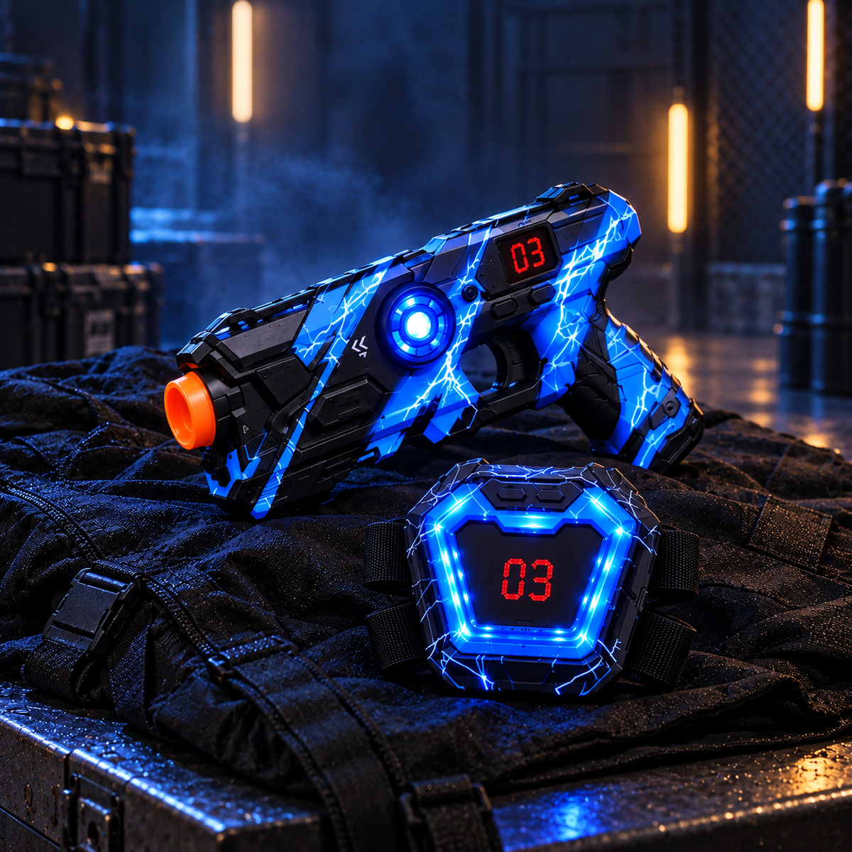 NeonStrike blue team blaster and chest target