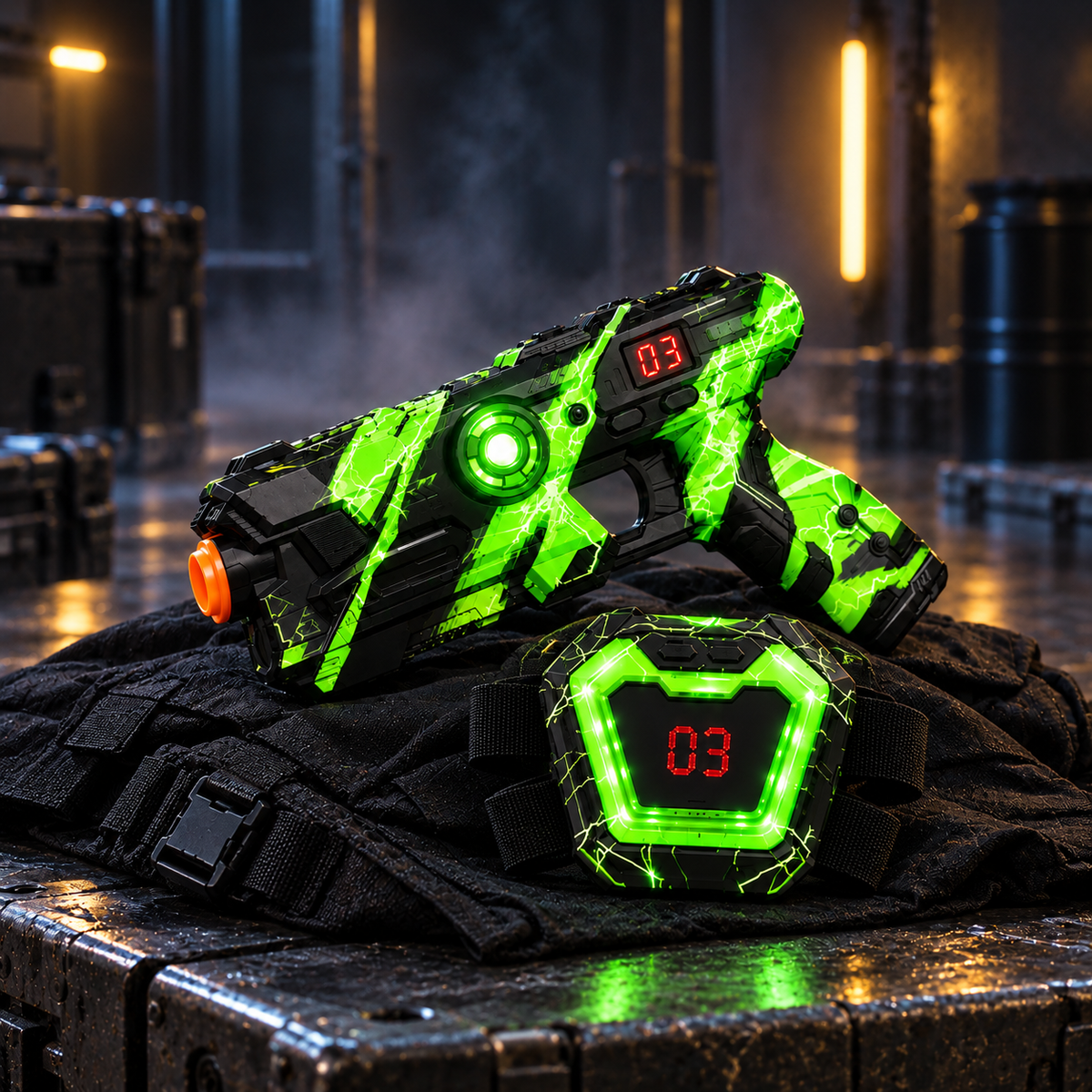 NeonStrike green team blaster and chest target
