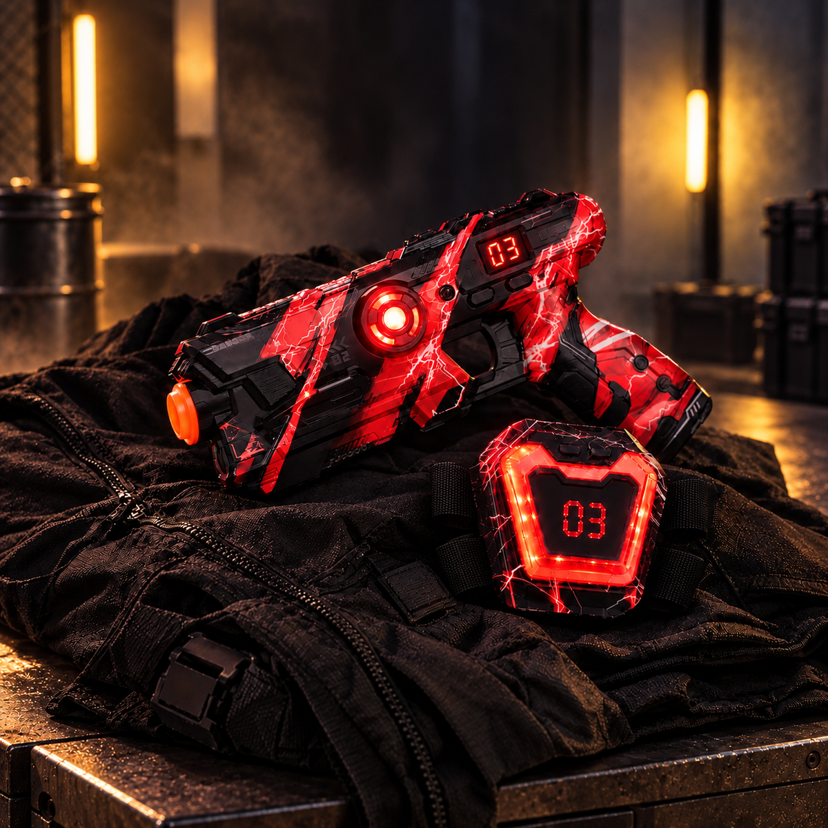 NeonStrike red team blaster and chest target
