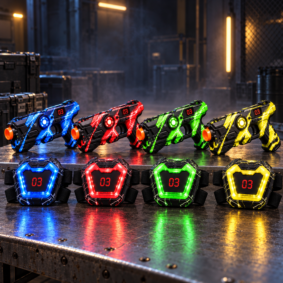 NeonStrike Laser Tag Battle Set – 4 blasters and chest targets