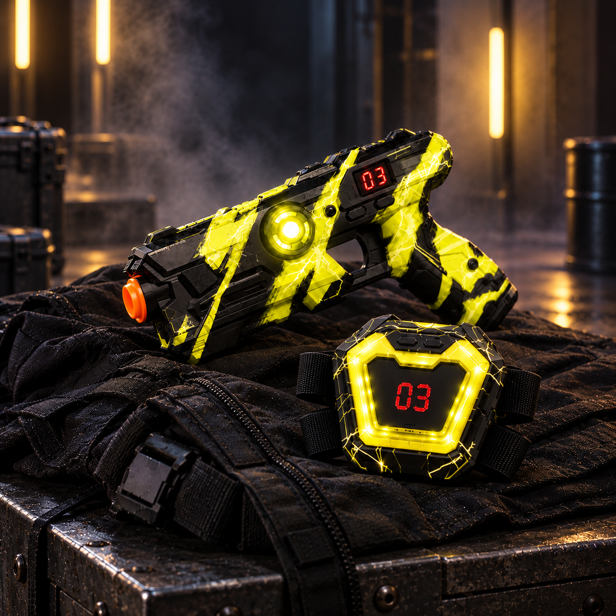 NeonStrike yellow team blaster and chest target